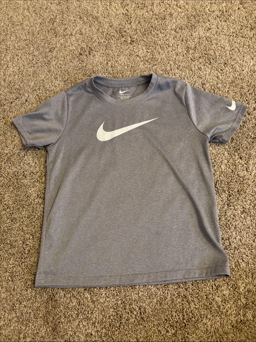 Nike Boys' Heather Gray Short Sleeve Dri-FIT Tee with White Swoosh